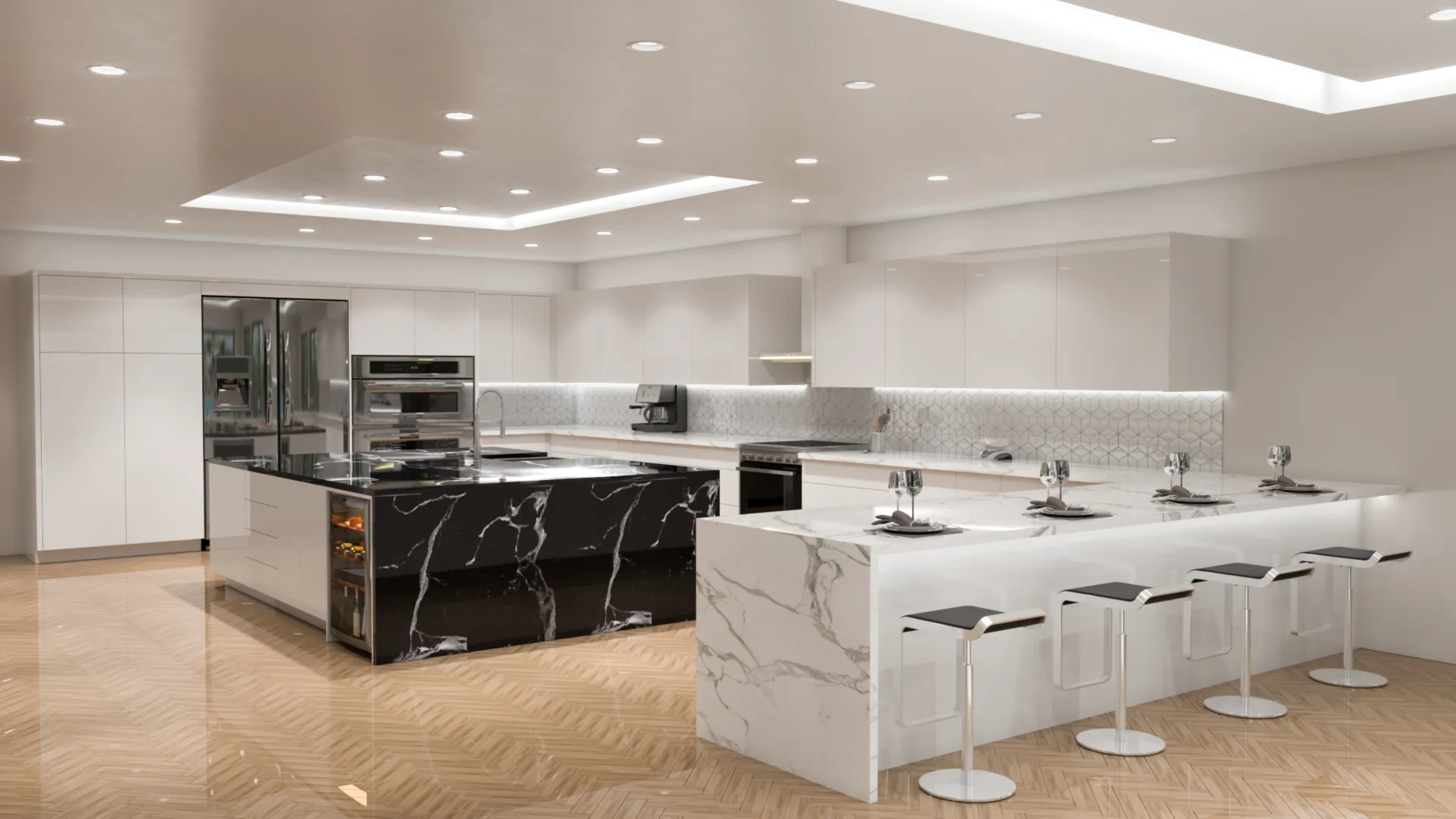 Modern white kitchen remodel completed by Southline Construction in Redondo Beach